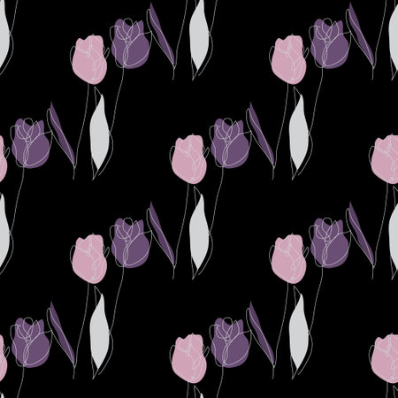 Elegant seamless pattern with tulip flowers, design elements. Floral  pattern for invitations, cards, print, gift wrap, manufacturing, textile, fabric, wallpapers. Continuous line art styleのイラスト素材