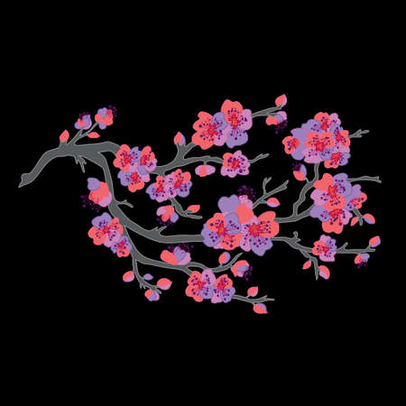 Decorative hand drawn sakura cherry blossom  flowers, design elements. Can be used for cards, invitations, banners, posters, print design. Floral background in line art styleのイラスト素材