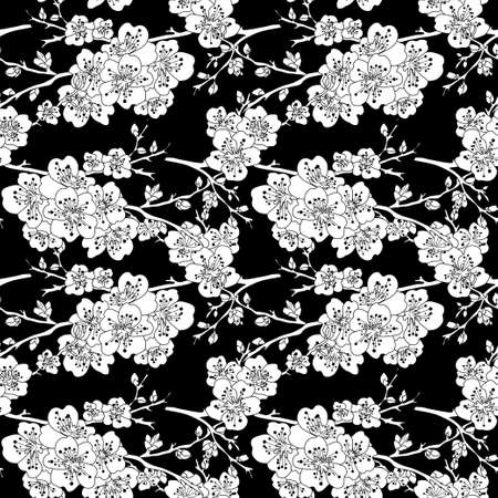 Elegant seamless pattern sakura cherry blossom with flowers, design elements.のイラスト素材