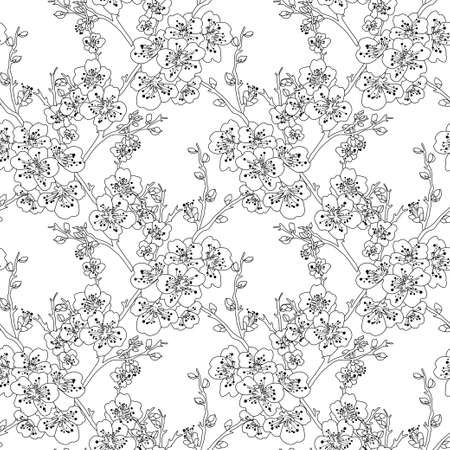 Elegant seamless pattern sakura cherry blossom with flowers, design elements.のイラスト素材