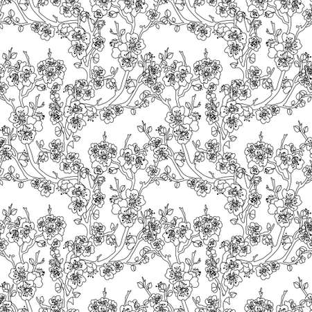 Elegant seamless pattern sakura cherry blossom with flowers, design elements. Floral  pattern for invitations, cards, print, gift wrap, manufacturing, textile, fabric, wallpapersの写真素材
