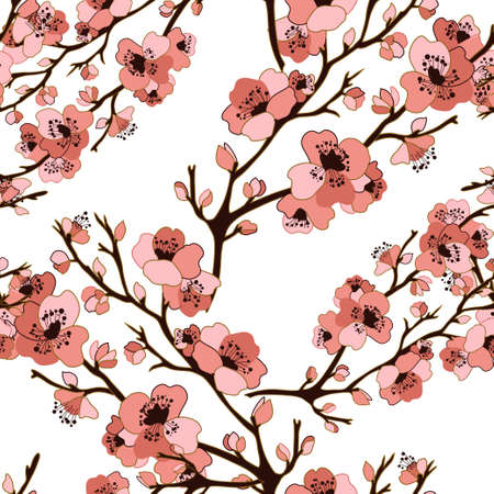 Elegant seamless pattern with sakura cherry blossom flowers, design elements.のイラスト素材