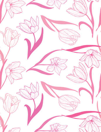 Elegant seamless pattern with tulip flowers, design elements. Floral  pattern for invitations, cards, print, gift wrap, manufacturing, textile, fabric, wallpapersのイラスト素材