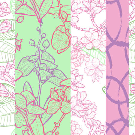 Elegant seamless pattern with orchid and plumeria, design elements. Floral  pattern for invitations,...