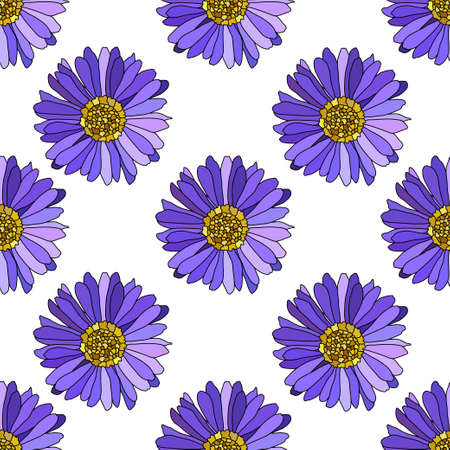Elegant seamless pattern with blue aster flowers, design elements. Floral  pattern for invitations, cards, print, gift wrap, manufacturing, textile, fabric, wallpapersのイラスト素材