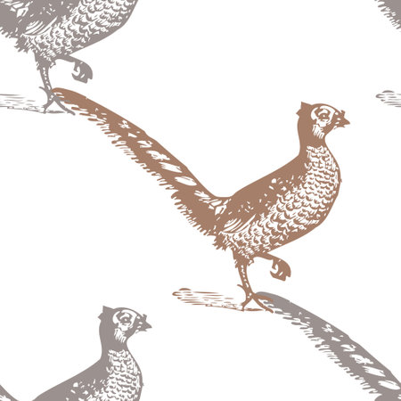 Elegant seamless pattern with pheasants, design elements. Bird pattern for invitations, cards, print, gift wrap, manufacturing, textile, fabric, wallpapersのイラスト素材