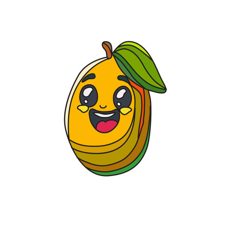 Decorative hand drawn happymango, design element. Can be used for cards, invitations, banners, posters, print design. Fruit backgroundのイラスト素材