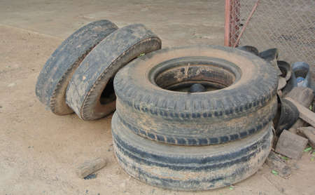 old car tire breakの写真素材