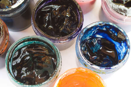 Pots of Decorator's Gel Icing Colorants in Assorted Colorsの写真素材