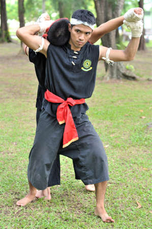 Trick of ancient fighter in Asian war with empty hands.のeditorial素材