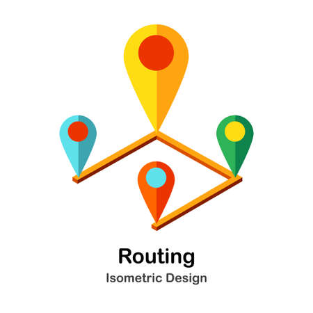 Route and Pin Isometric Illustrationのイラスト素材