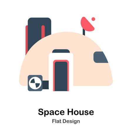 Space House In Flat Vector Illustration Design Iconのイラスト素材