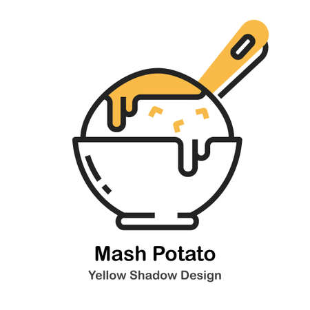 Mashed potato in bowl lineal vector illustrationのイラスト素材