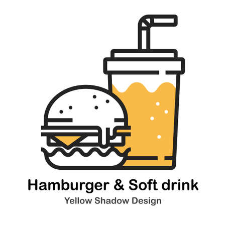 Hamburger and Soft drink in lineal vector illustration Icon Designのイラスト素材