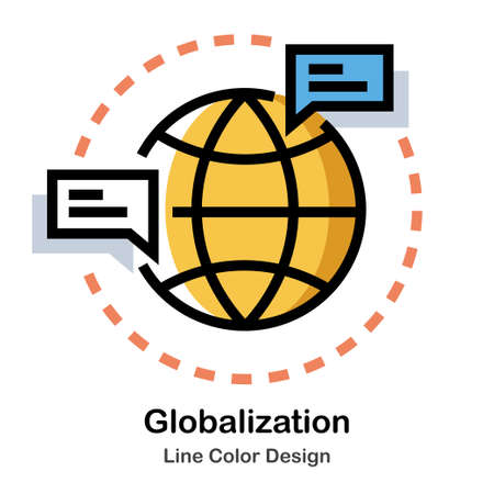 Globe and chat bubble Line Color Iconのイラスト素材