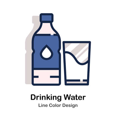 Drinking water bottle and glass Icon line color design vector illustrationのイラスト素材