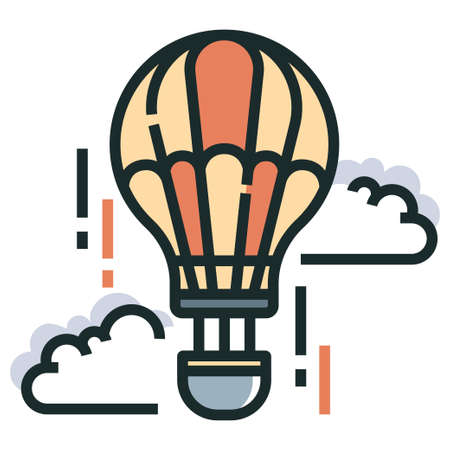 Hot air balloon and cloud Line color iconのイラスト素材