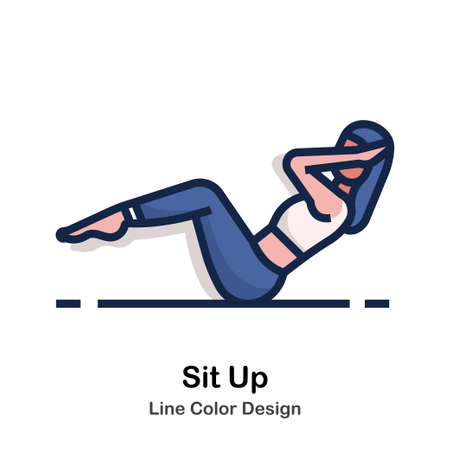 Sit up pose Line color iconのイラスト素材