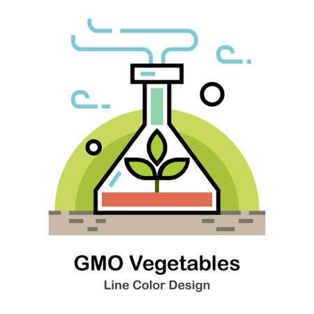 Plants inside chemistry flask In Line Color Design illustrationのイラスト素材