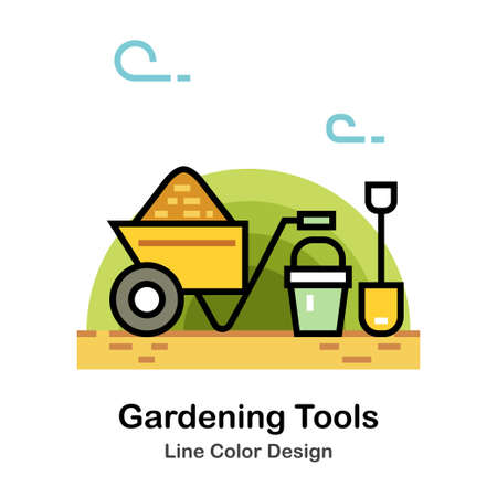 Wagon basket and shovel In Line Color Design illustrationのイラスト素材