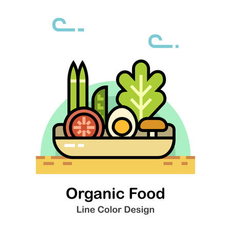 Foods and Vegetables on the basket In Line Color Design illustrationのイラスト素材