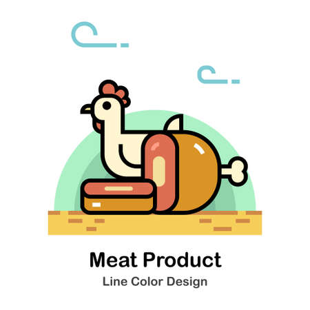 Chicken and meat Line color iconのイラスト素材