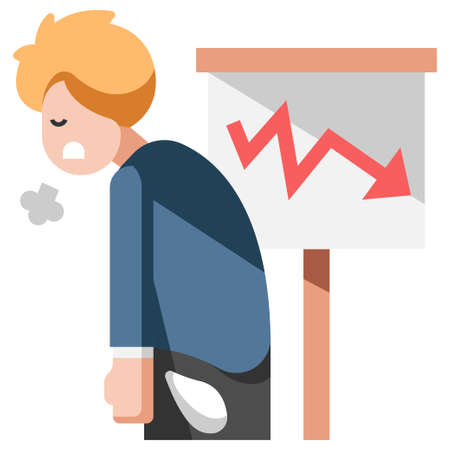 Depressed employee with decreasing graph flat illustrationのイラスト素材