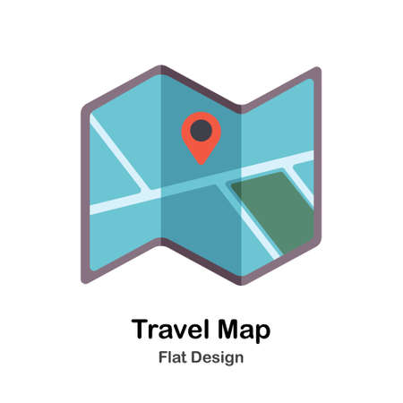 Travel Map and pin In Flat Color Design Vector Illustrationのイラスト素材