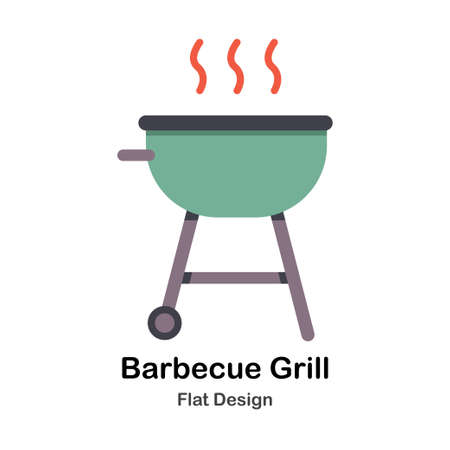 Barbecue Grill In Flat Color Design Vector Illustrationのイラスト素材