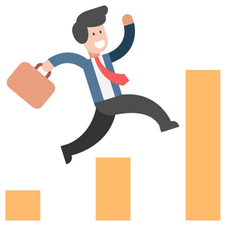 Business man step on growing graph flat illustrationのイラスト素材