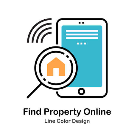 Find Property Online Icon In Line Color Design Vector Illustrationのイラスト素材