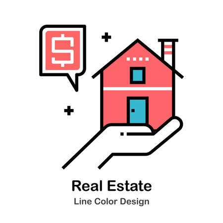 Hand and house with currency symbol line color iconのイラスト素材