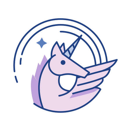 Horse with a horn Line color illustrationのイラスト素材