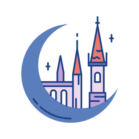 Castle Icon In Line Color Design Vector Illustrationのイラスト素材