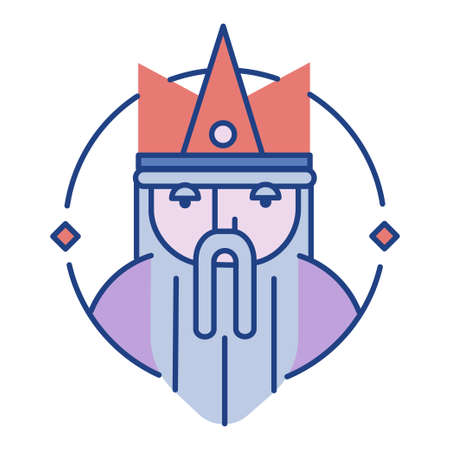 Bearded king with a crown Line color illustrationのイラスト素材