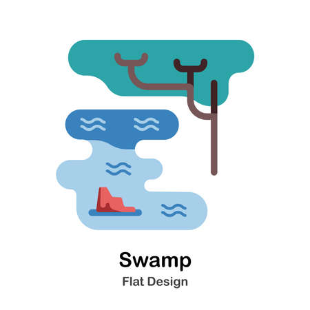 Swamp and tree flat illustrationのイラスト素材