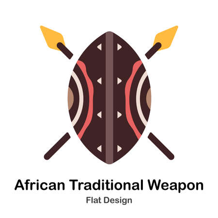 African shield and spears flat illustrationのイラスト素材