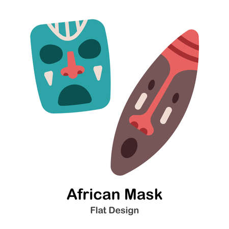 African zulu masks flat illustrationのイラスト素材