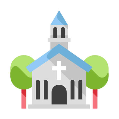 Church and a tree vector illustration in flat color designのイラスト素材