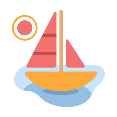 Sailboat on the sea vector illustration in flat color design
