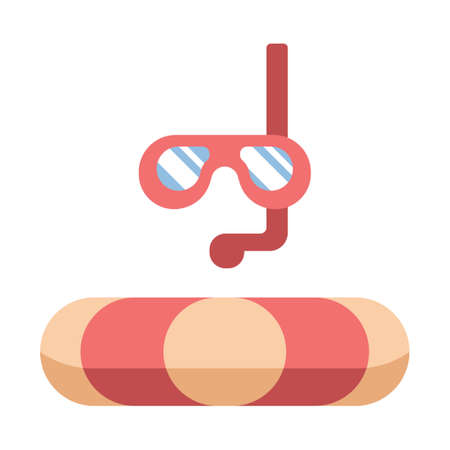 Snorkeling with a life ring vector illustration in flat color designのイラスト素材
