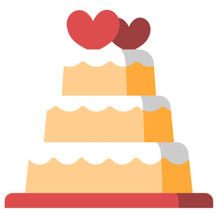 Cake with a two hearts vector illustration in flat color designのイラスト素材