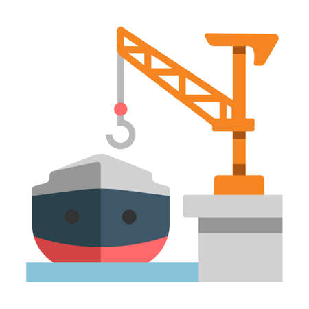 Shipyard with a ship vector illustration in flat color designのイラスト素材
