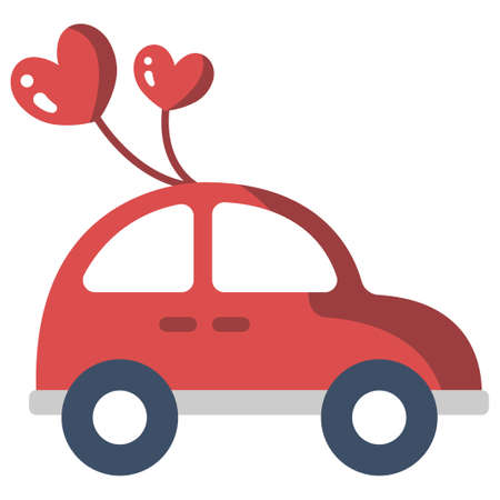 Car with a heart balloons vector illustration in flat color designのイラスト素材