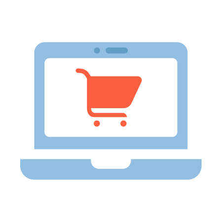 Laptop with a cart on screen vector illustration in flat color designのイラスト素材