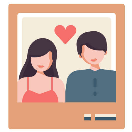 Couple picture with a heart vector illustration in flat color designのイラスト素材