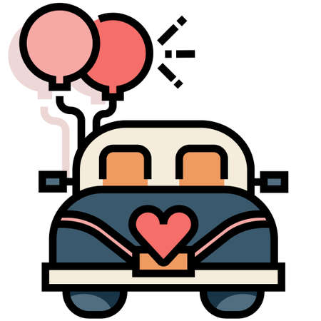 Wedding car with a balloons vector illustration in line color designのイラスト素材