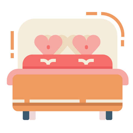 Double bed with a heart pillows vector illustration in flat color designのイラスト素材