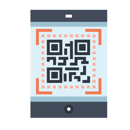 Phone screen with a QR Code vector illustration in flat color design