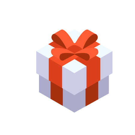 White box with red ribbon icon in flat color design vector illustrationのイラスト素材
